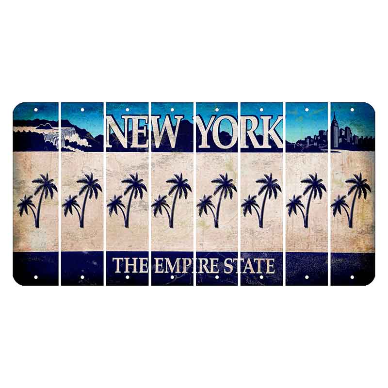 New York Blue The Empire State Cut License Plate Strips (Set of 8) Palm Trees