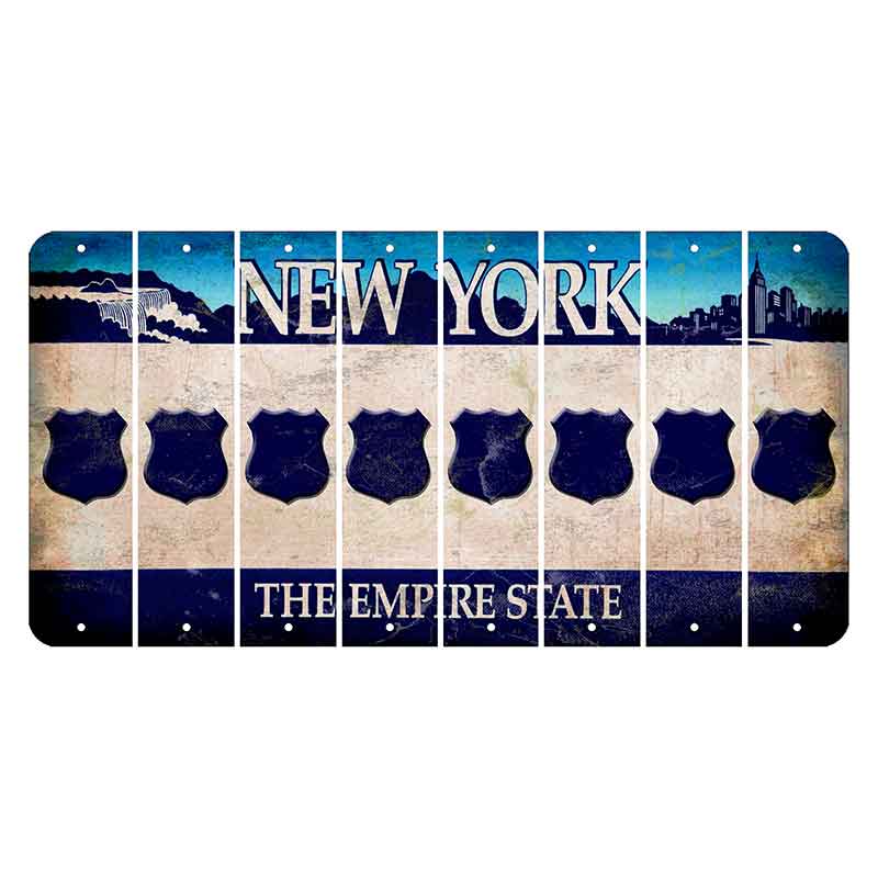 New York Blue The Empire State Cut License Plate Strips (Set of 8) Police Badge