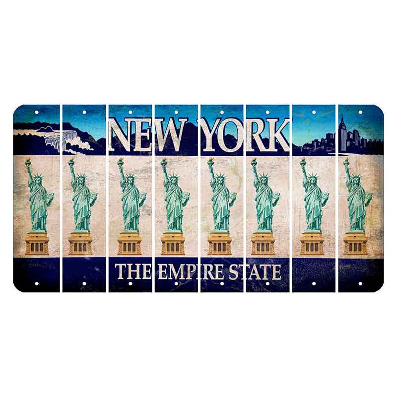 New York Blue The Empire State Cut License Plate Strips (Set of 8) Statue of Liberty