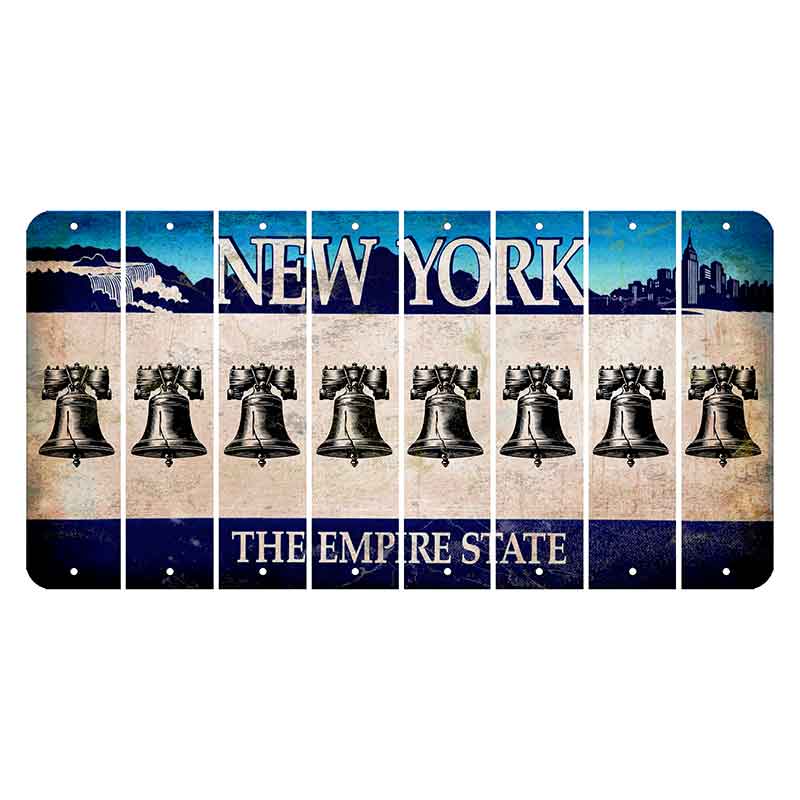 New York Blue The Empire State Cut License Plate Strips (Set of 8) Liberty Bell