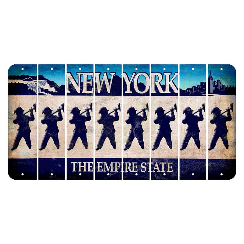 New York Blue The Empire State Cut License Plate Strips (Set of 8) Fireman with Axe