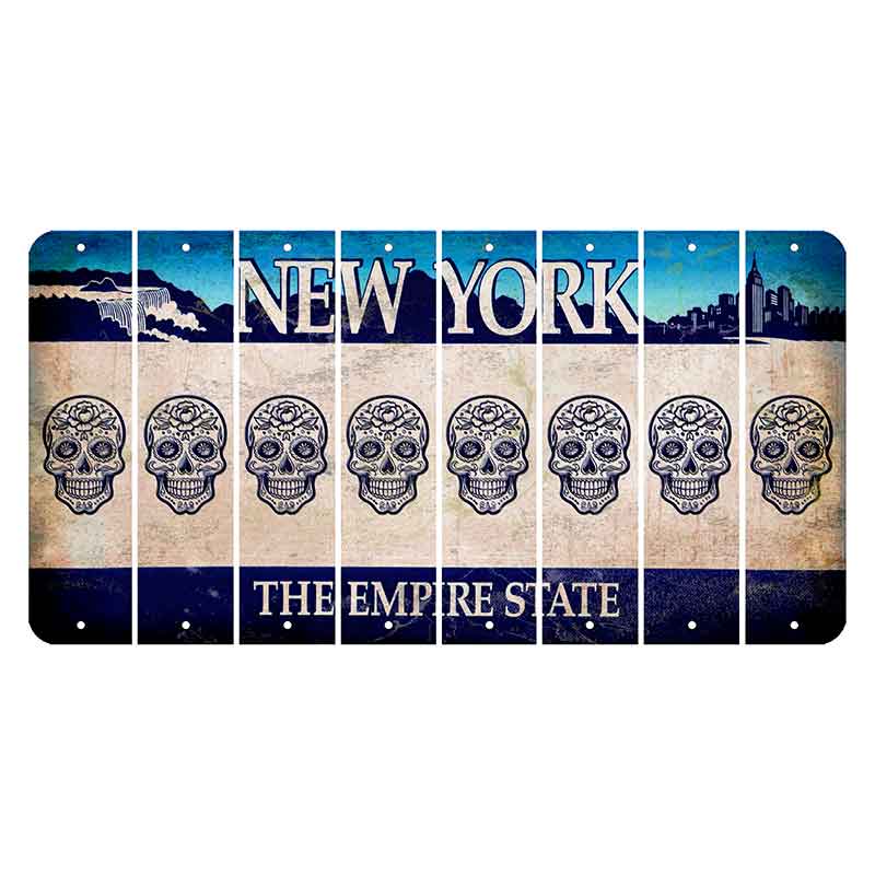 New York Blue The Empire State Cut License Plate Strips (Set of 8) Sugar Skull