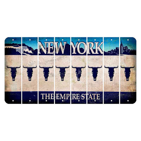 New York Blue The Empire State Cut License Plate Strips (Set of 8) Cow Skull