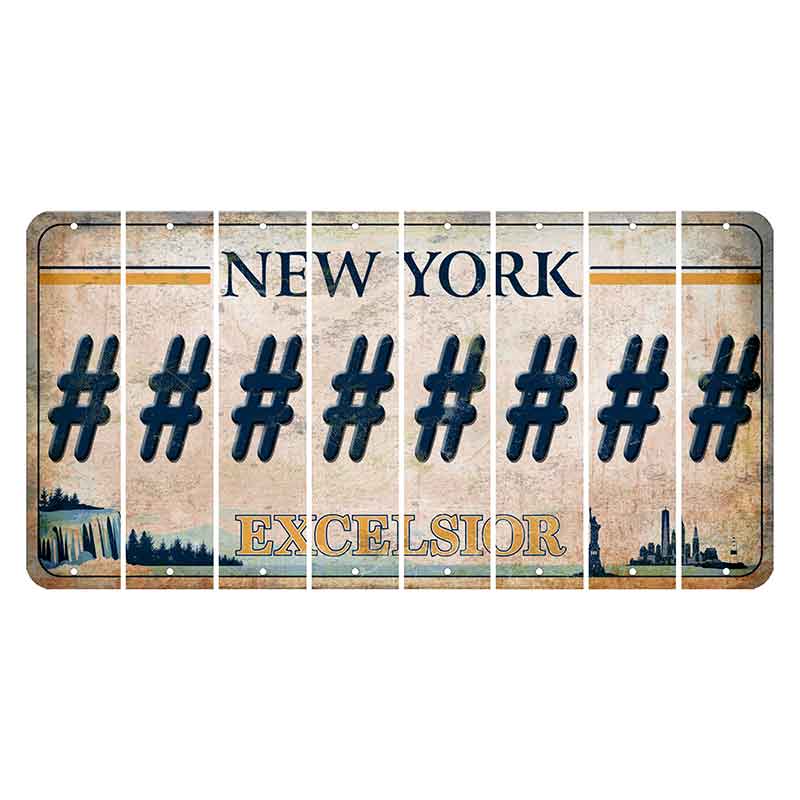 New York Excelsior Cut License Plate Strips (Set of 8) Hashtag