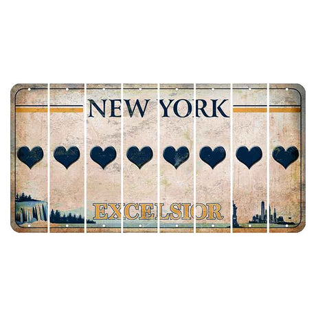 New York Excelsior Cut License Plate Strips (Set of 8) Heart