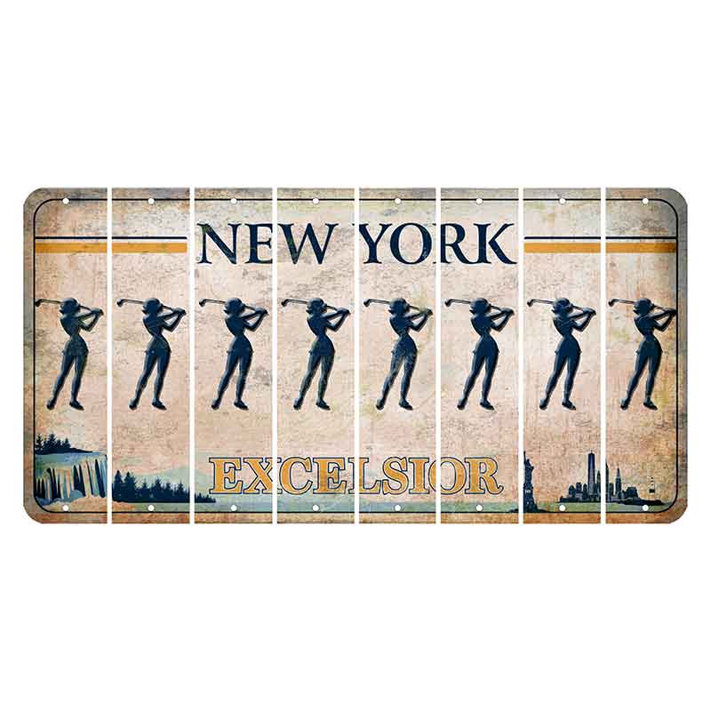 New York Excelsior Cut License Plate Strips (Set of 8) Female Golfer