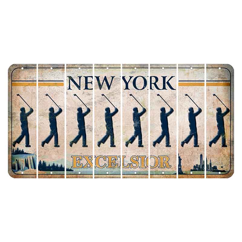 New York Excelsior Cut License Plate Strips (Set of 8) Male Golfer