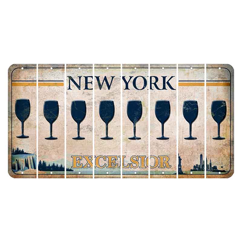 New York Excelsior Cut License Plate Strips (Set of 8) Wine Glass