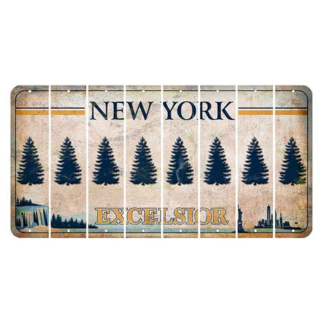 New York Excelsior Cut License Plate Strips (Set of 8) Pine Tree