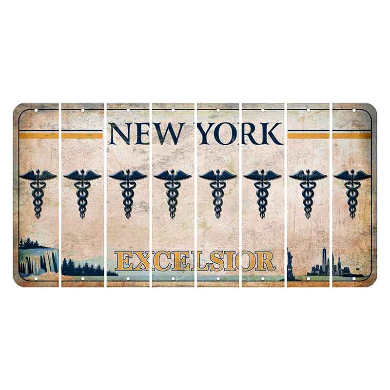 New York Excelsior Cut License Plate Strips (Set of 8) Caduceus