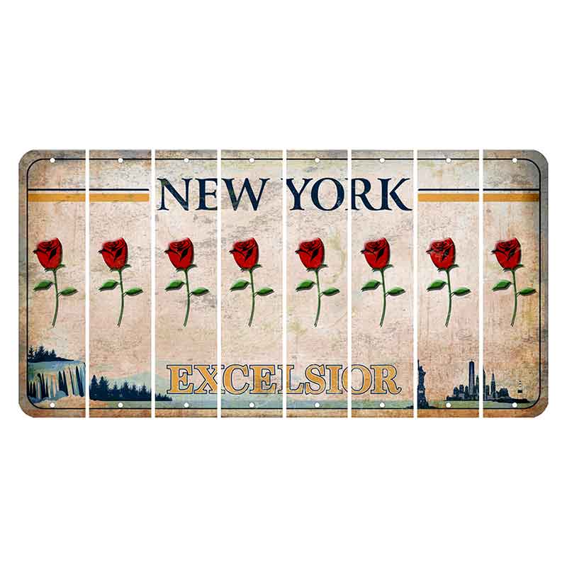 New York Excelsior Cut License Plate Strips (Set of 8) Red Rose