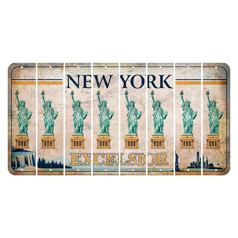 New York Excelsior Cut License Plate Strips (Set of 8) Statue of Liberty