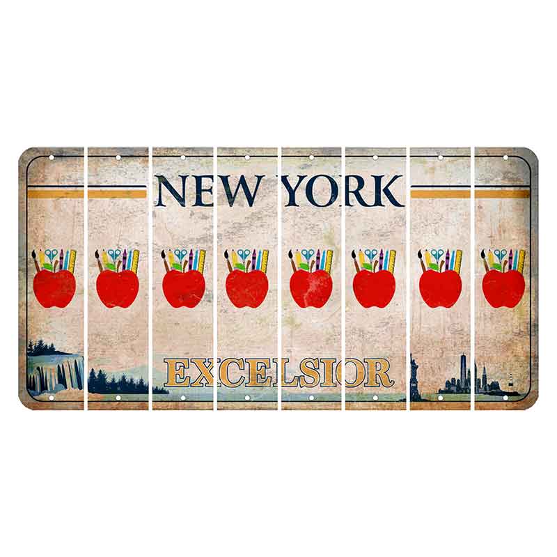 New York Excelsior Cut License Plate Strips (Set of 8) Teacher Apple