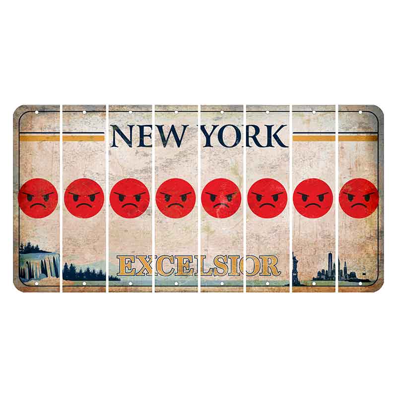 New York Excelsior Cut License Plate Strips (Set of 8) Emoji - Angry