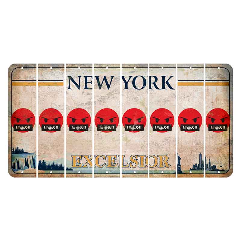 New York Excelsior Cut License Plate Strips (Set of 8) Emoji - Pissed