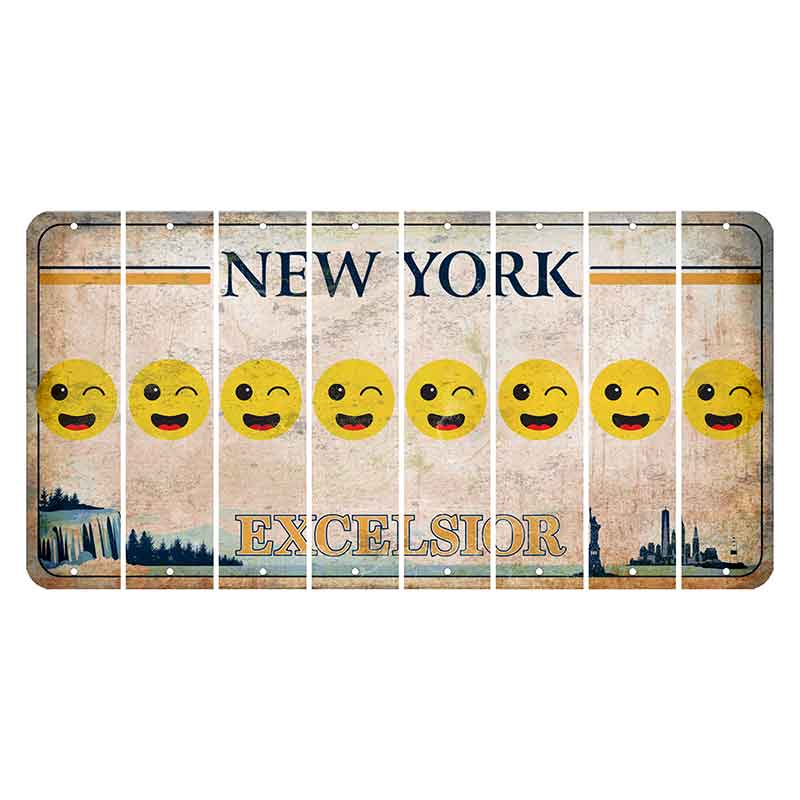 New York Excelsior Cut License Plate Strips (Set of 8) Emoji - Winking