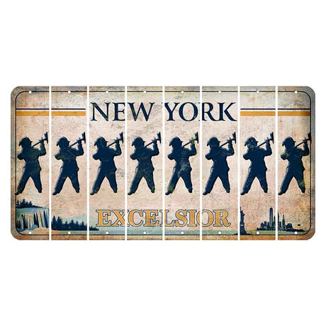 New York Excelsior Cut License Plate Strips (Set of 8) Fireman with Axe