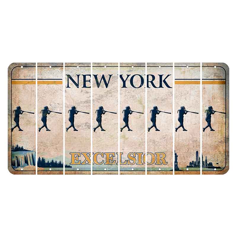 New York Excelsior Cut License Plate Strips (Set of 8) Softball Batter