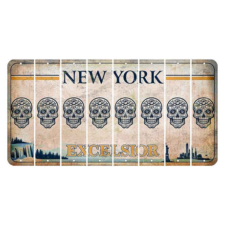 New York Excelsior Cut License Plate Strips (Set of 8) Sugar Skull