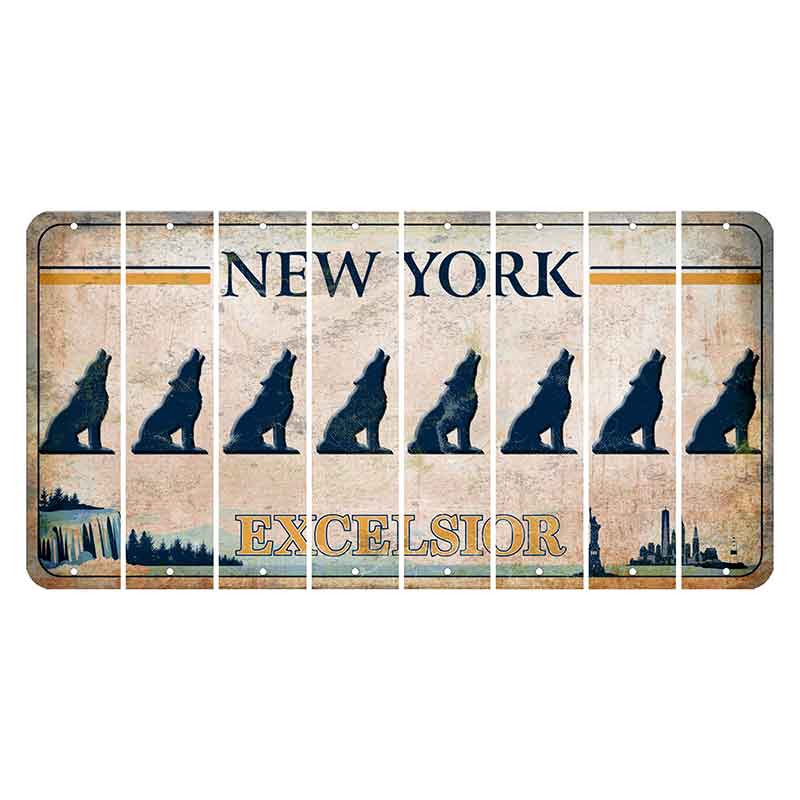 New York Excelsior Cut License Plate Strips (Set of 8) Howling Wolf