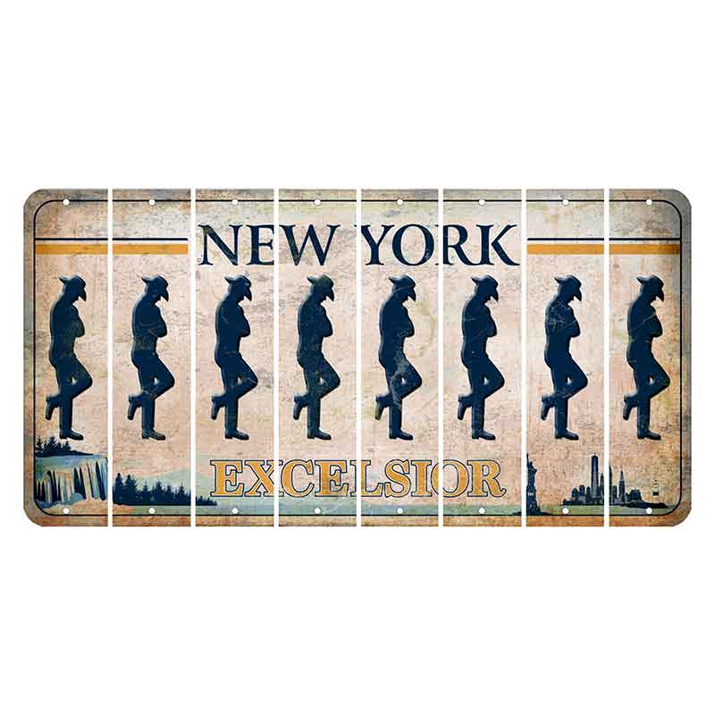 New York Excelsior Cut License Plate Strips (Set of 8) Cowboy - Leaning