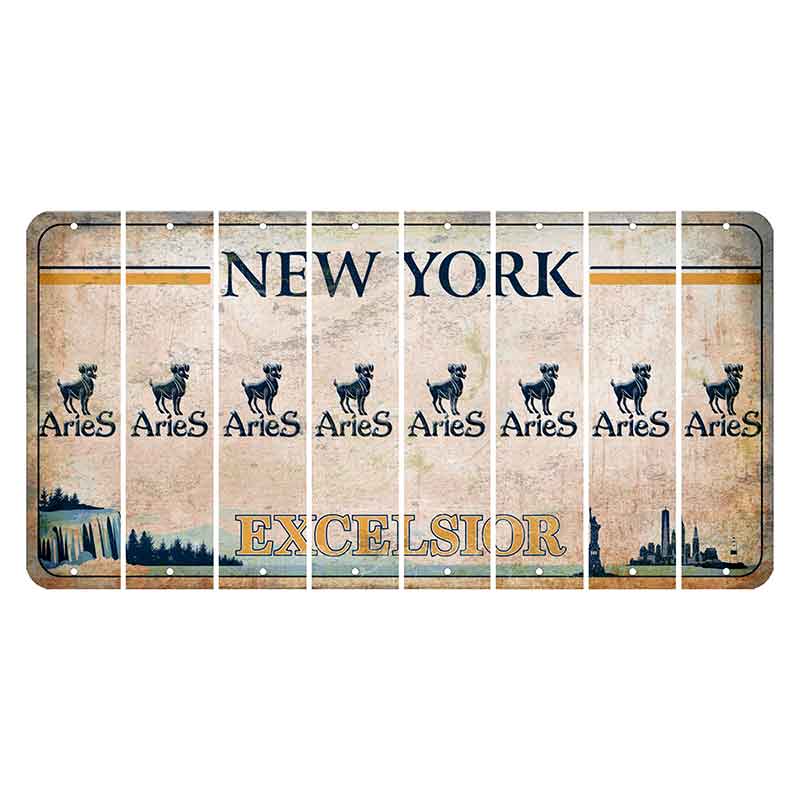 New York Excelsior Cut License Plate Strips (Set of 8) Zodiac Sign - Aries