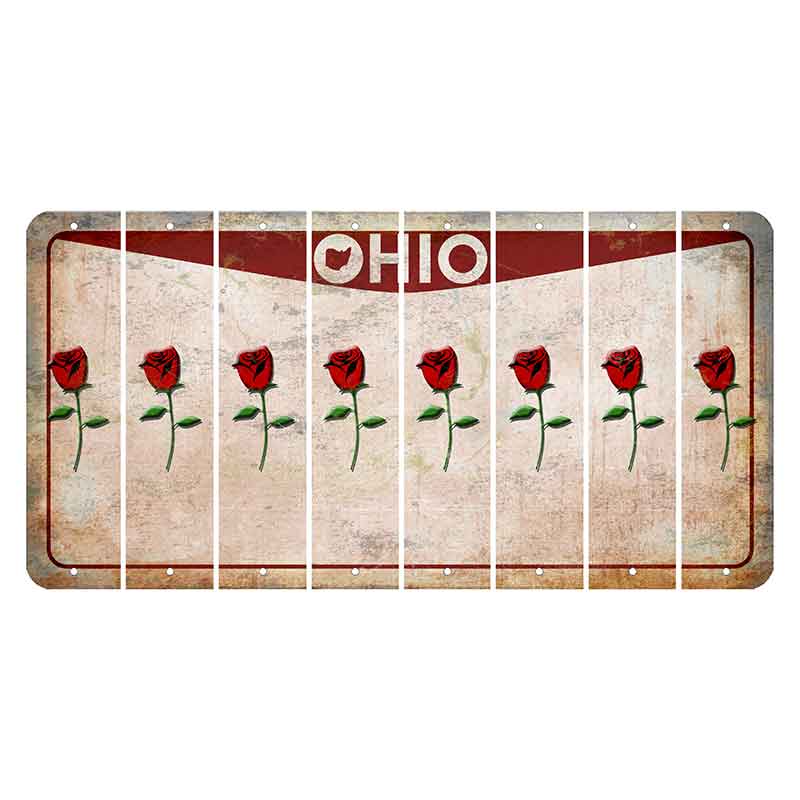 Ohio Pride Cut License Plate Strips (Set of 8) Red Rose