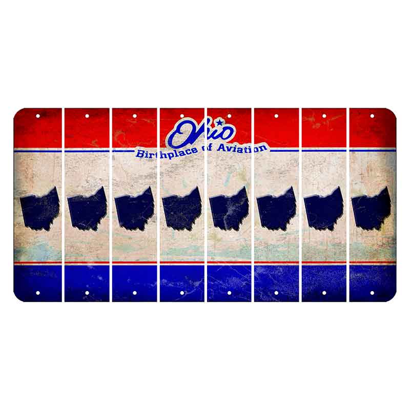 Ohio Sunburst Cut License Plate Strips (Set of 8) State Silhouette