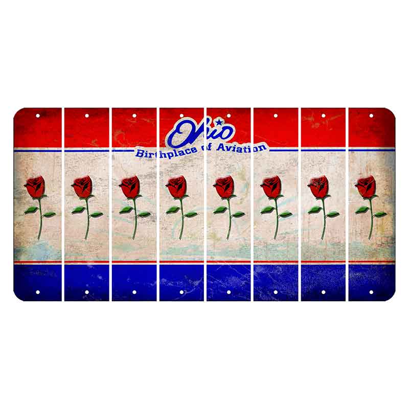 Ohio Sunburst Cut License Plate Strips (Set of 8) Red Rose