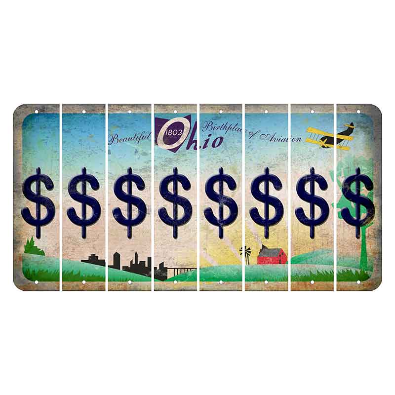 Beautiful Ohio Cut License Plate Strips (Set of 8) Dollar Sign