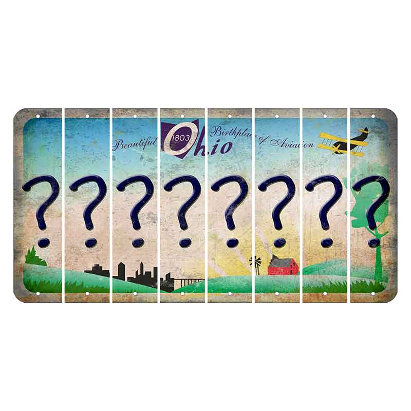 Beautiful Ohio Cut License Plate Strips (Set of 8) Question Mark