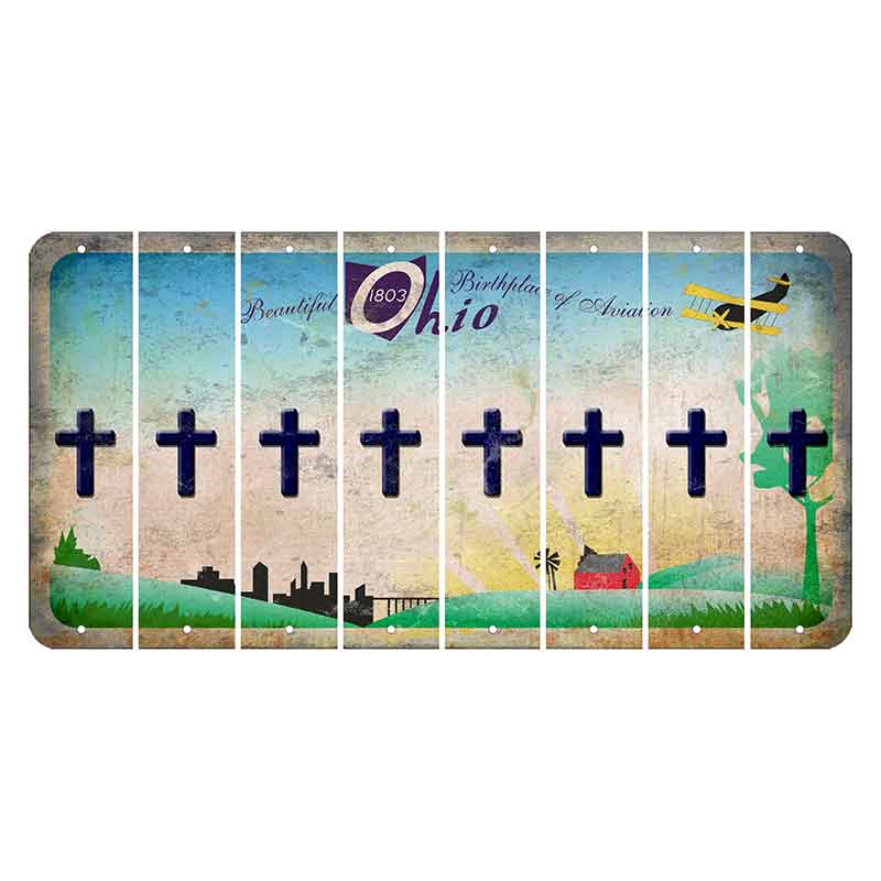 Beautiful Ohio Cut License Plate Strips (Set of 8) Cross