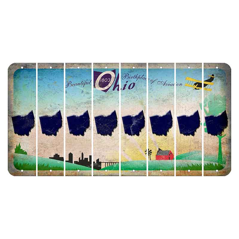 Beautiful Ohio Cut License Plate Strips (Set of 8) State Silhouette