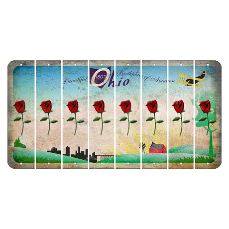 Beautiful Ohio Cut License Plate Strips (Set of 8) Red Rose