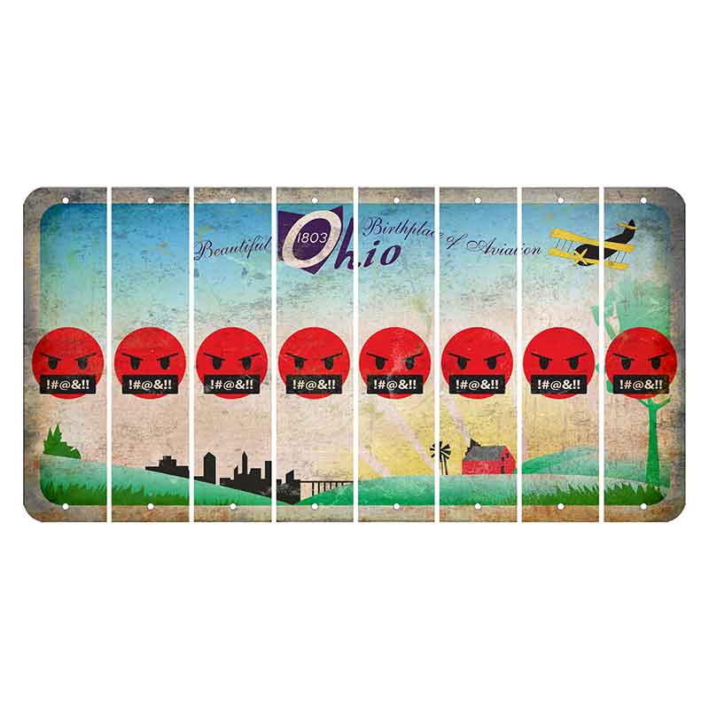 Beautiful Ohio Cut License Plate Strips (Set of 8) Emoji - Pissed