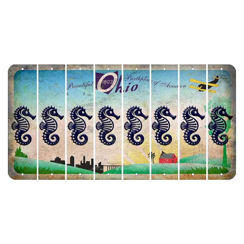 Beautiful Ohio Cut License Plate Strips (Set of 8) Seahorse