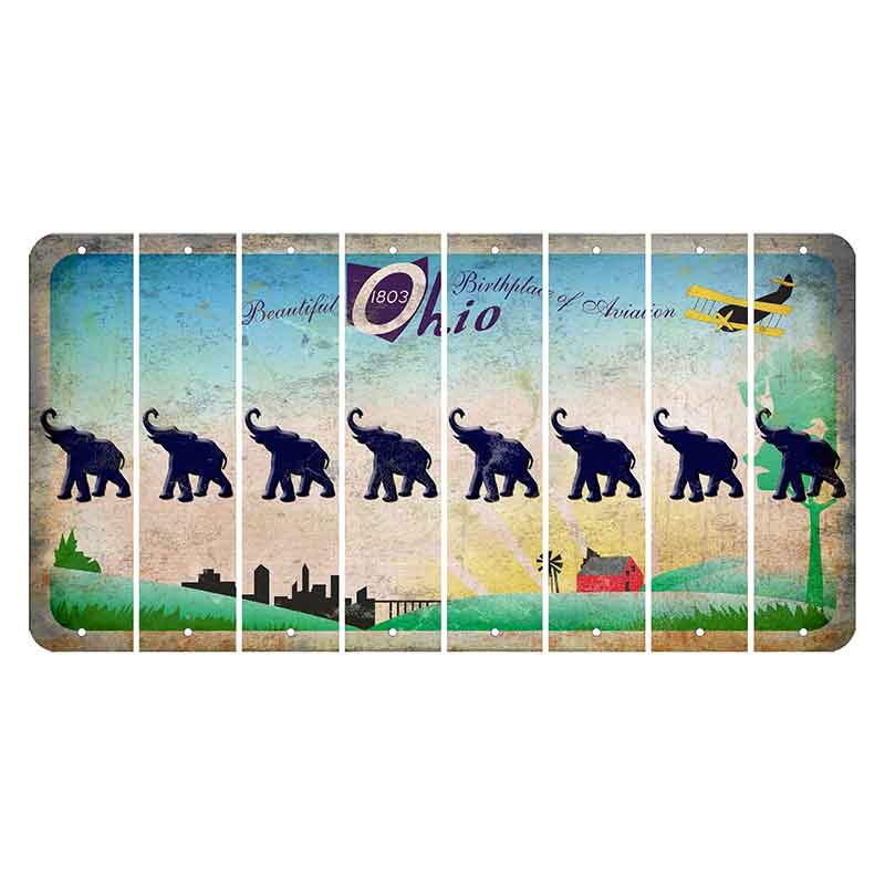 Beautiful Ohio Cut License Plate Strips (Set of 8) Elephant