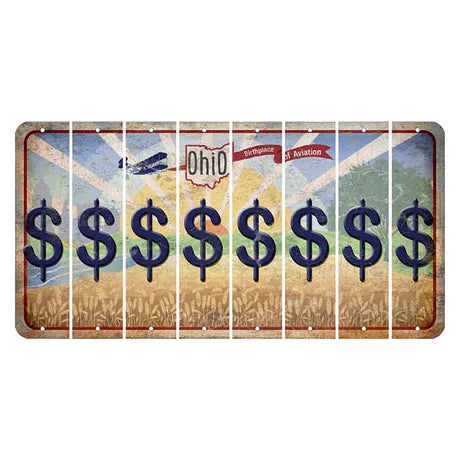 Sunrise in Ohio Cut License Plate Strips (Set of 8) Dollar Sign