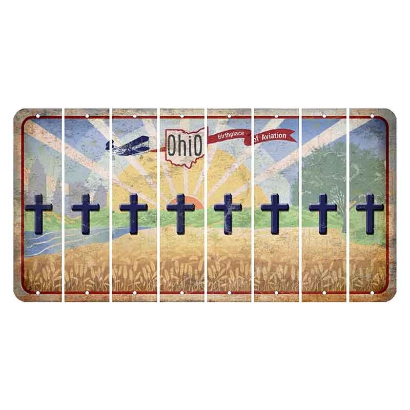 Sunrise in Ohio Cut License Plate Strips (Set of 8) Cross