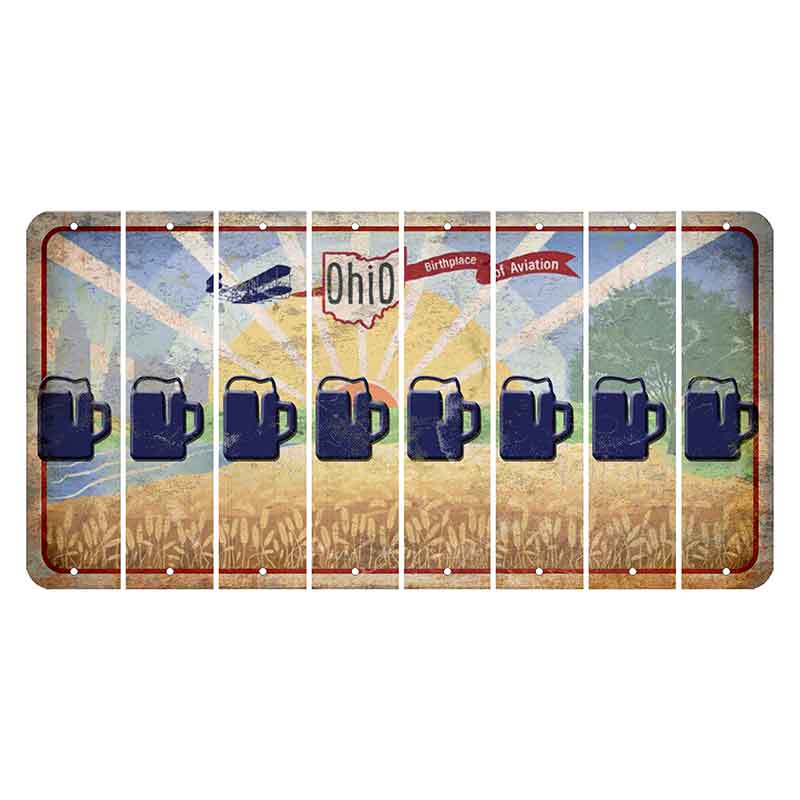 Sunrise in Ohio Cut License Plate Strips (Set of 8) Beer Mug