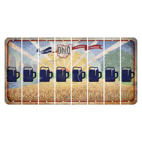 Sunrise in Ohio Cut License Plate Strips (Set of 8) Beer Mug