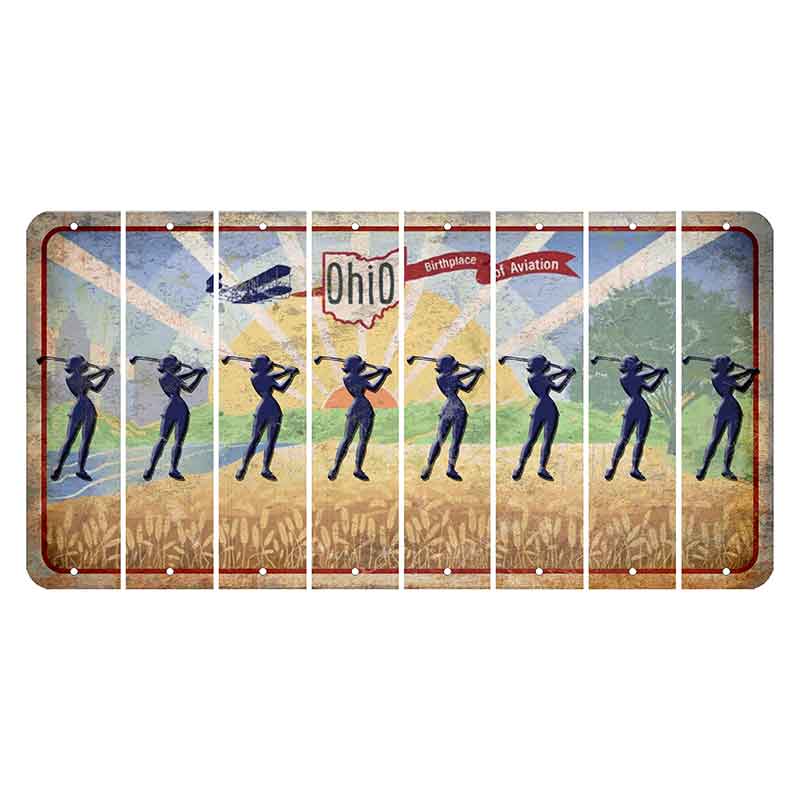 Sunrise in Ohio Cut License Plate Strips (Set of 8) Female Golfer