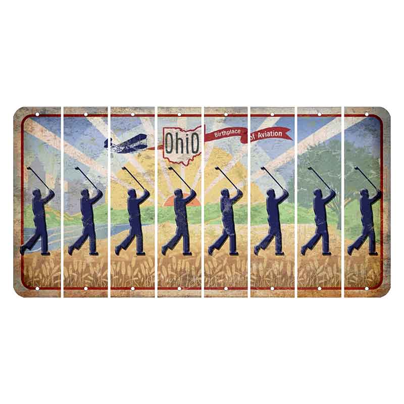 Sunrise in Ohio Cut License Plate Strips (Set of 8) Male Golfer