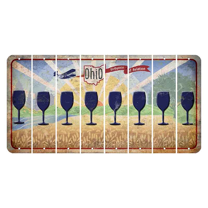 Sunrise in Ohio Cut License Plate Strips (Set of 8) Wine Glass