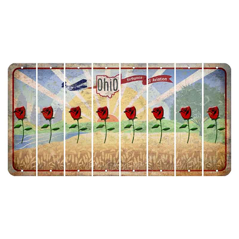 Sunrise in Ohio Cut License Plate Strips (Set of 8) Red Rose