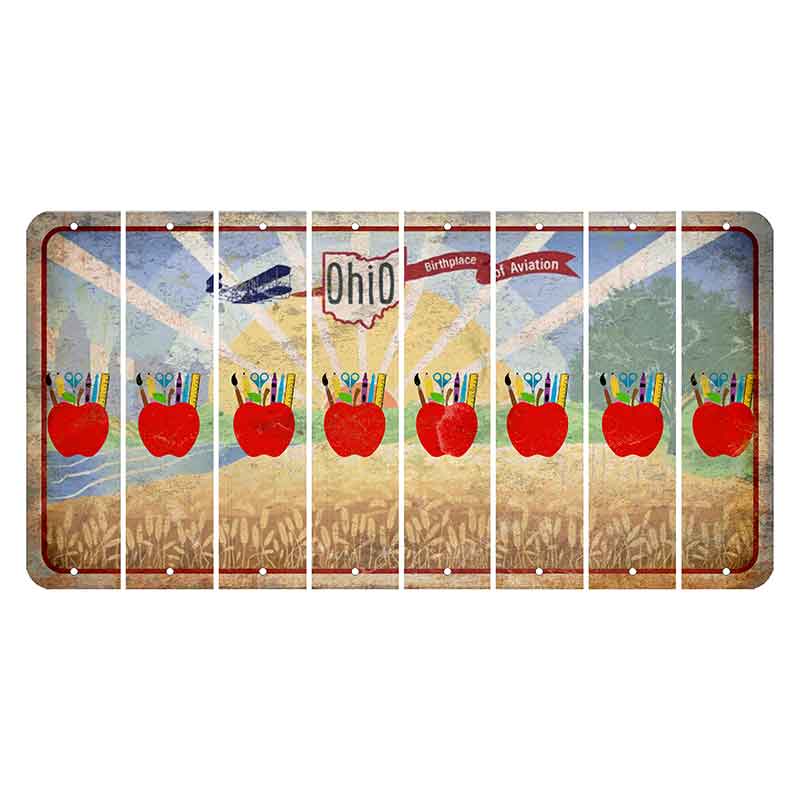 Sunrise in Ohio Cut License Plate Strips (Set of 8) Teacher Apple