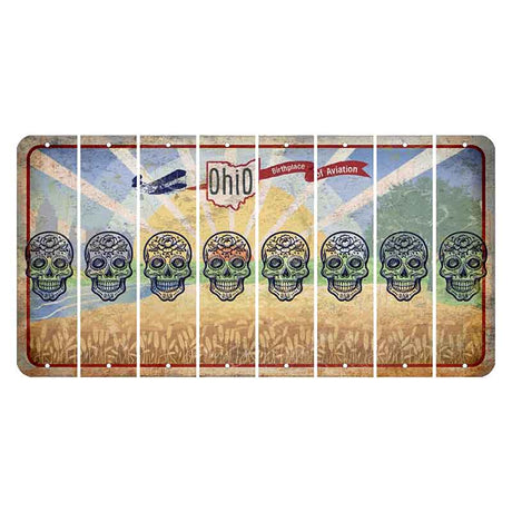 Sunrise in Ohio Cut License Plate Strips (Set of 8) Sugar Skull