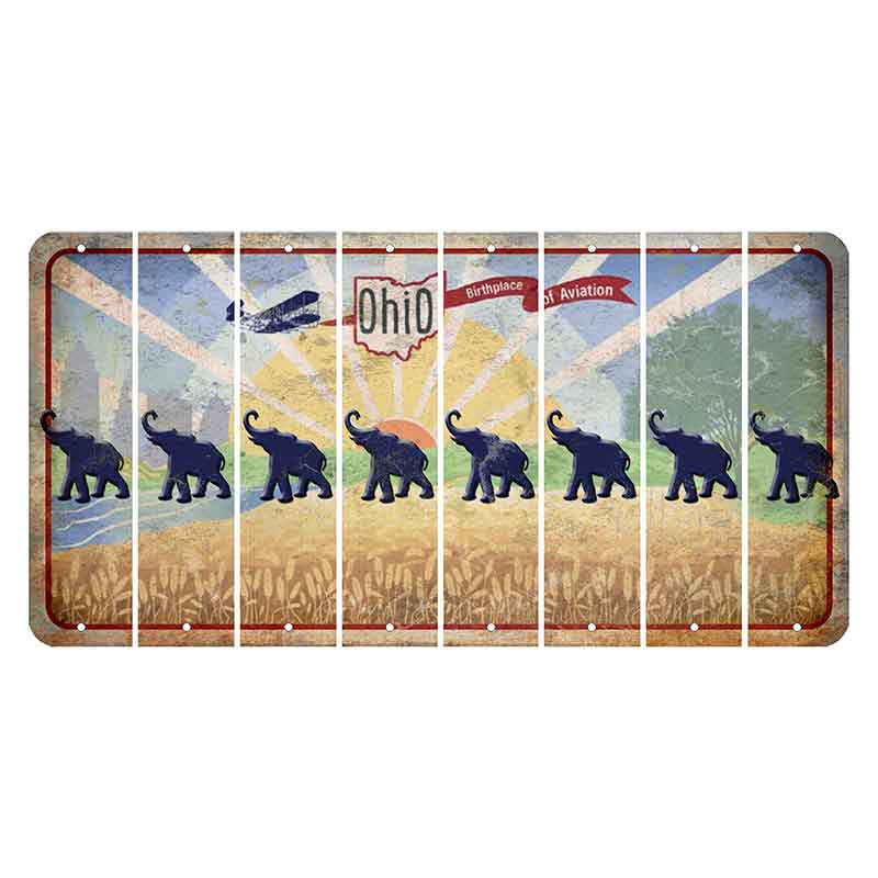 Sunrise in Ohio Cut License Plate Strips (Set of 8) Elephant