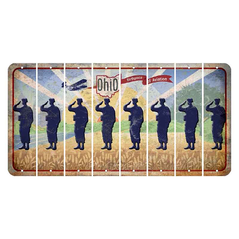 Sunrise in Ohio Cut License Plate Strips (Set of 8) Soldier - Saluting