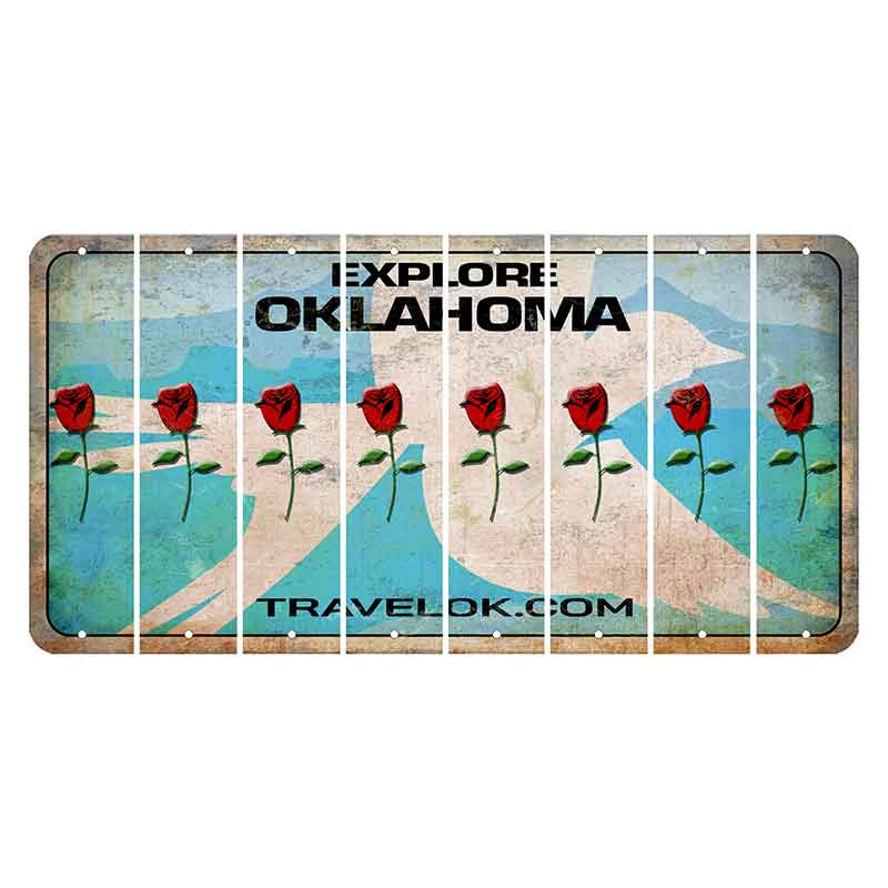 Oklahoma Scissor-Tailed Flycatcher Cut License Plate Strips (Set of 8) Red Rose